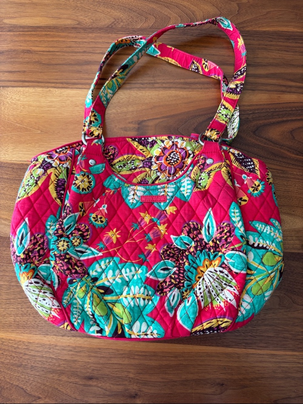 Vera Bradley Colorful Pink Floral Quilted Shoulder Bag Tote Purse